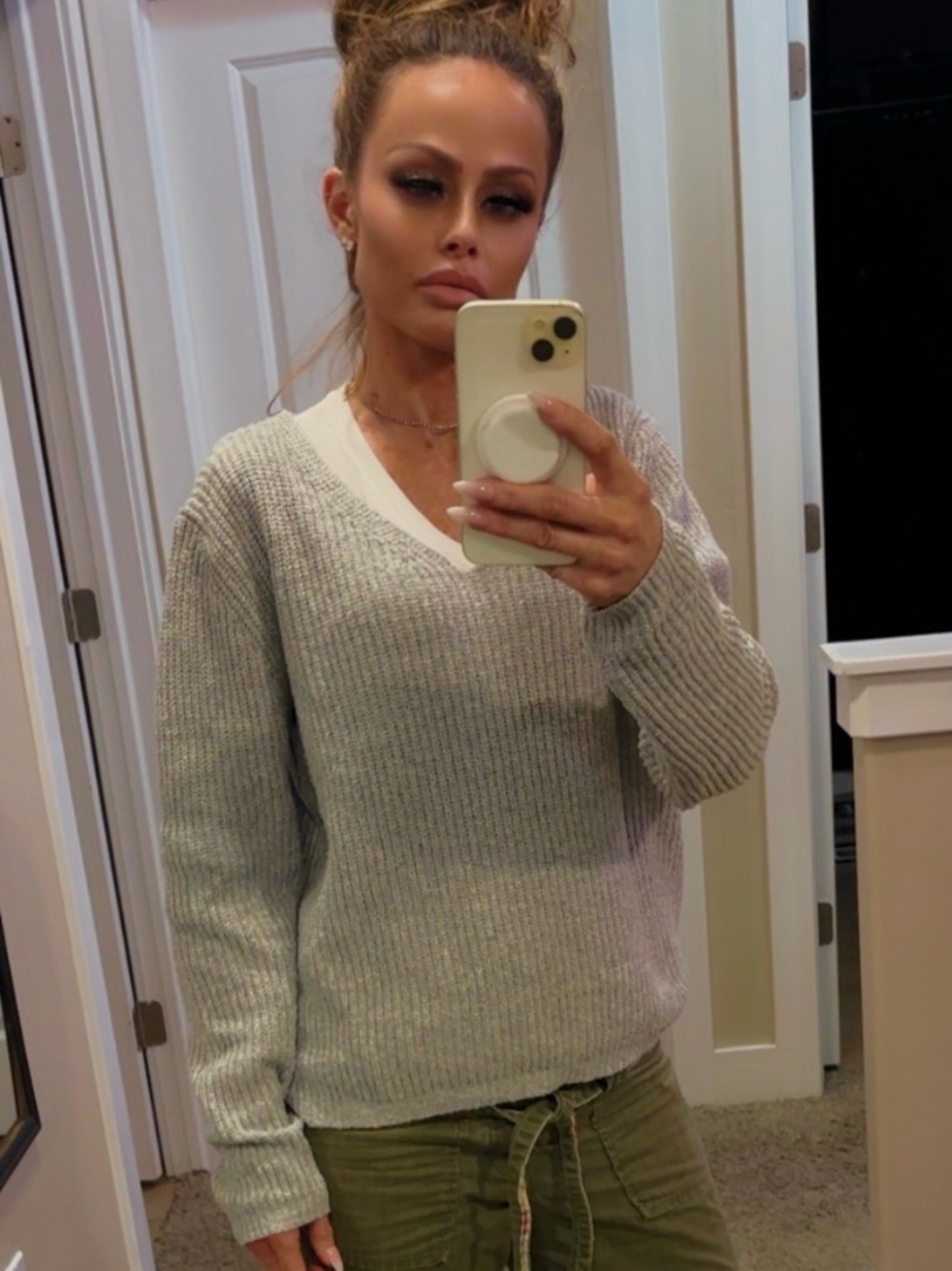 Soft Knit Gray V-Neck Women's Sweater
